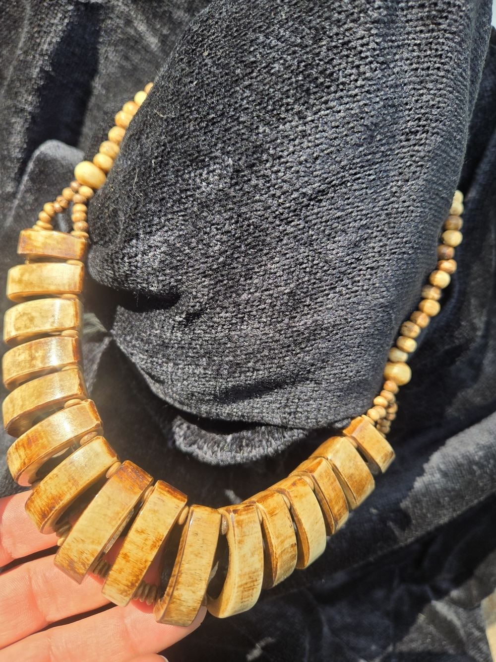 Handcrafted Organic Bead Statement Necklace - Honey Brown